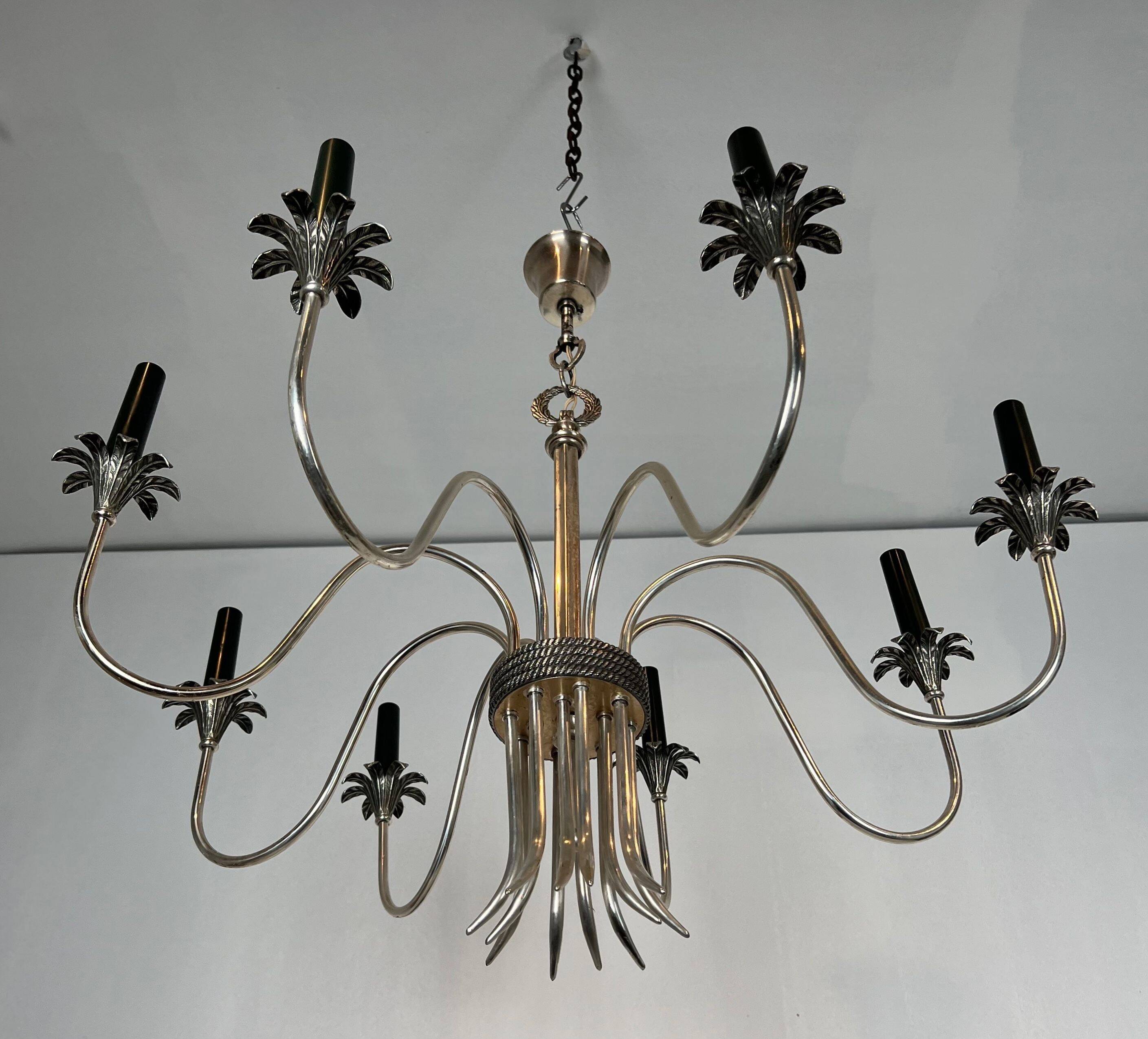 Neoclassical style chandelier in silver-plated metal by the house of Charles.