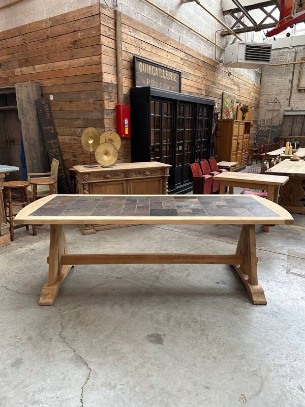 Table années 60 en chêne et ardoise