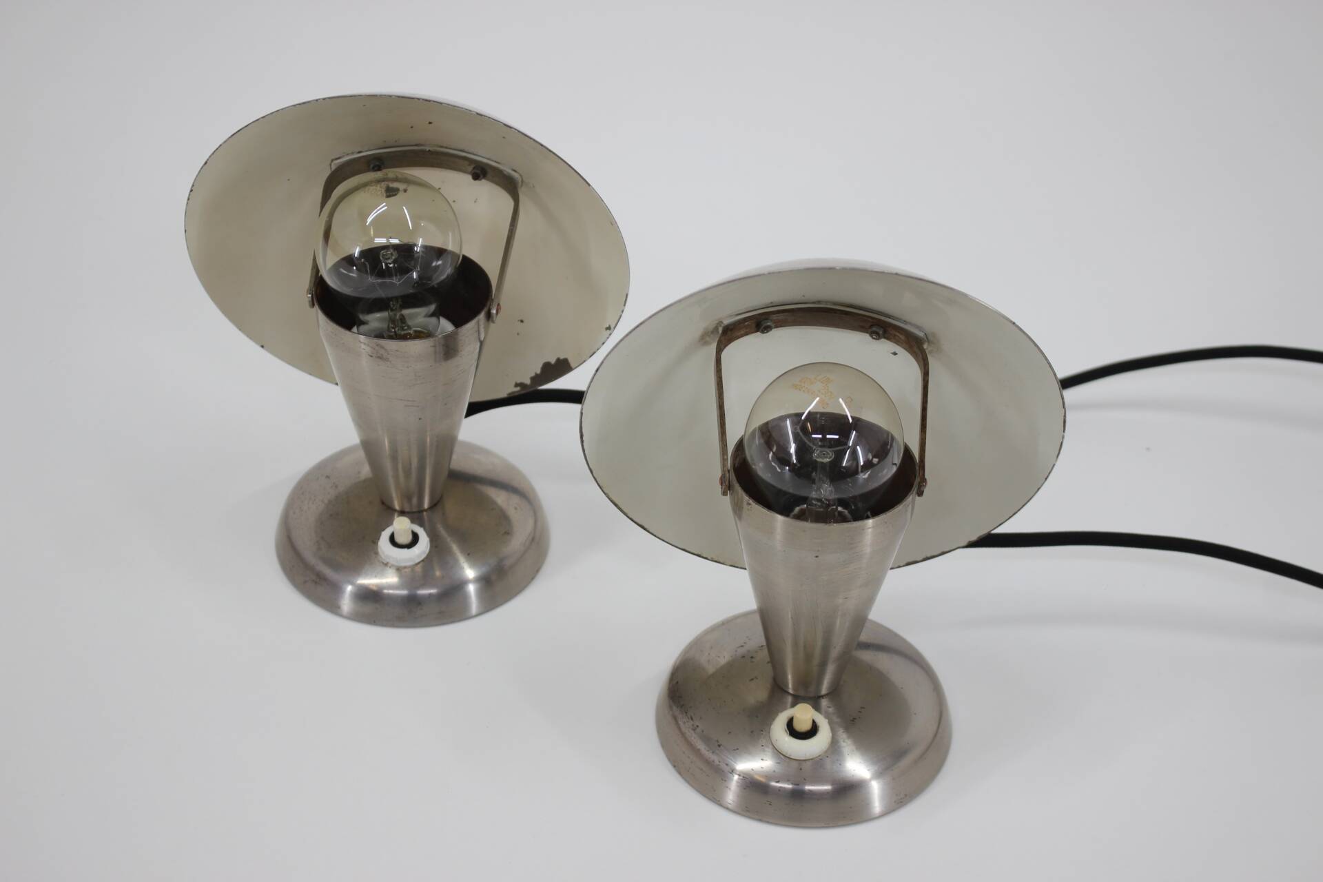1930s Pair of  Chrome Plated Bauhaus Lamps, Czechoslovakia