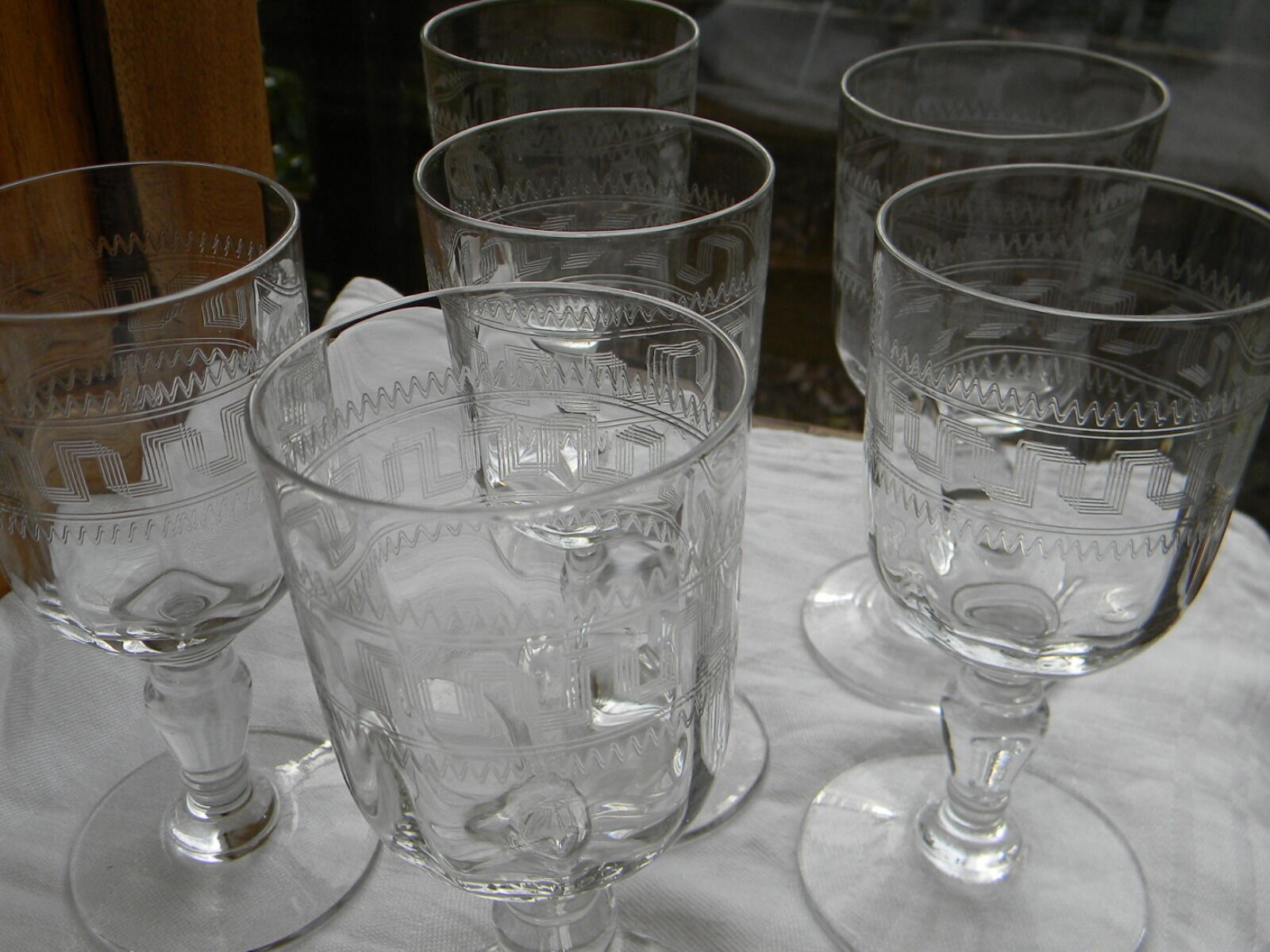 6 old glass glasses engraved glass