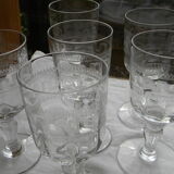6 old glass glasses engraved glass