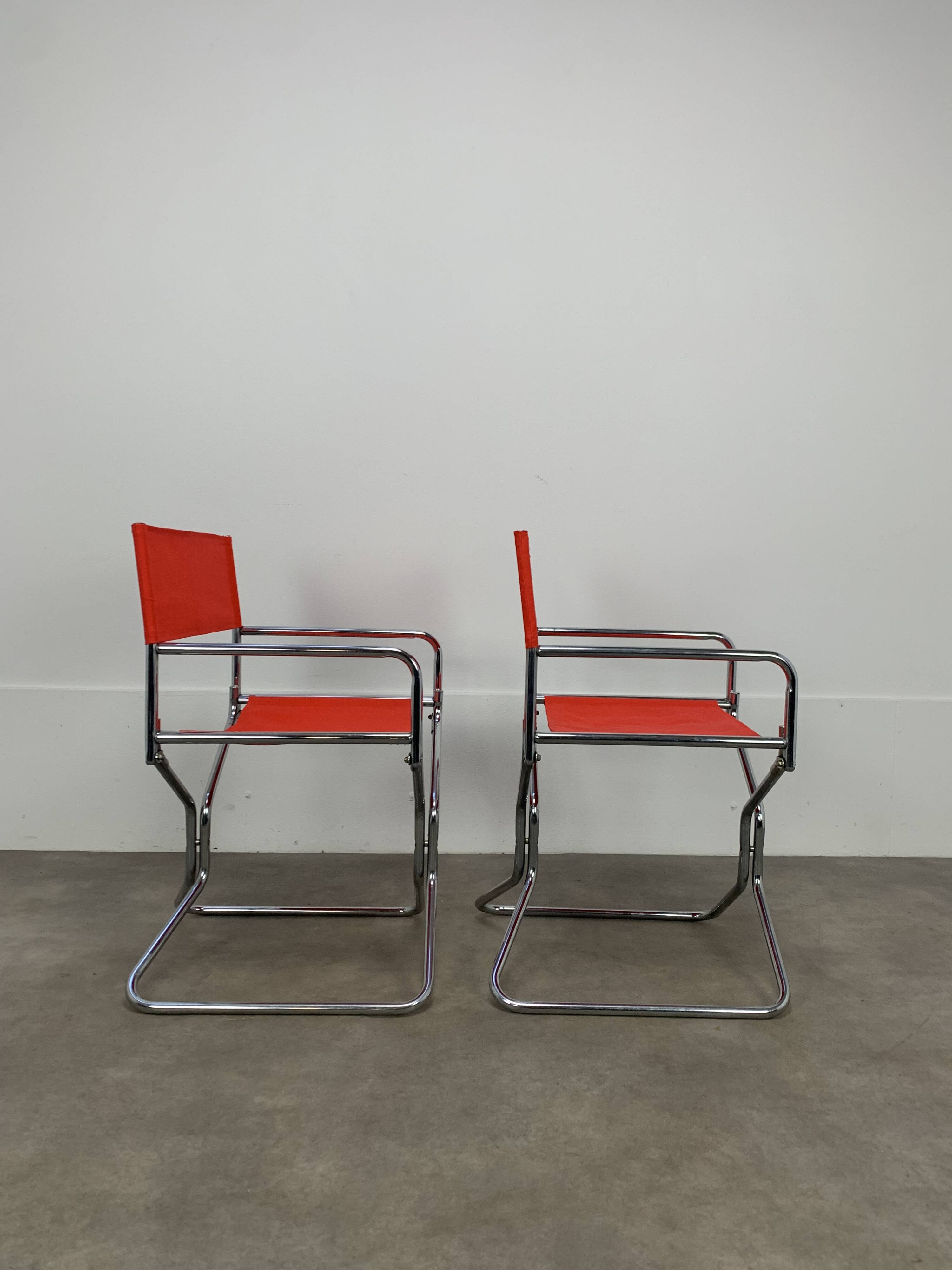Pair of Lafuma chrome "director" folding chairs