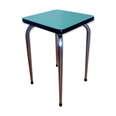 Formica square stool and chrome metal water green tapered feet