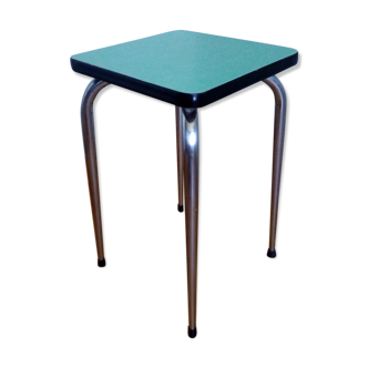 Formica square stool and chrome metal water green tapered feet