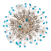 Italian ceiling light Banci Firenze silver iron and blue crystal leaves 60 cm