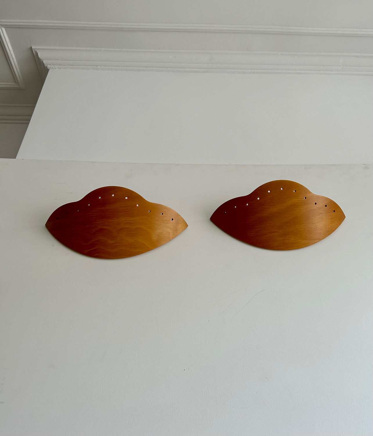 Pair of vintage wall lamps in wood France 1980