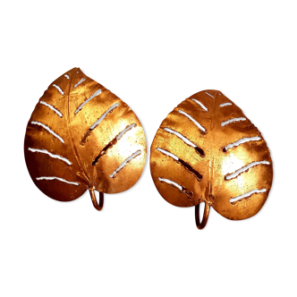 Paire d'appliques feuilles doré des années 70