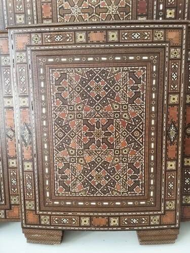 Antique Art Deco Bed Middle Eastern Damascene Inlaid Mother of Pearl Mosaic