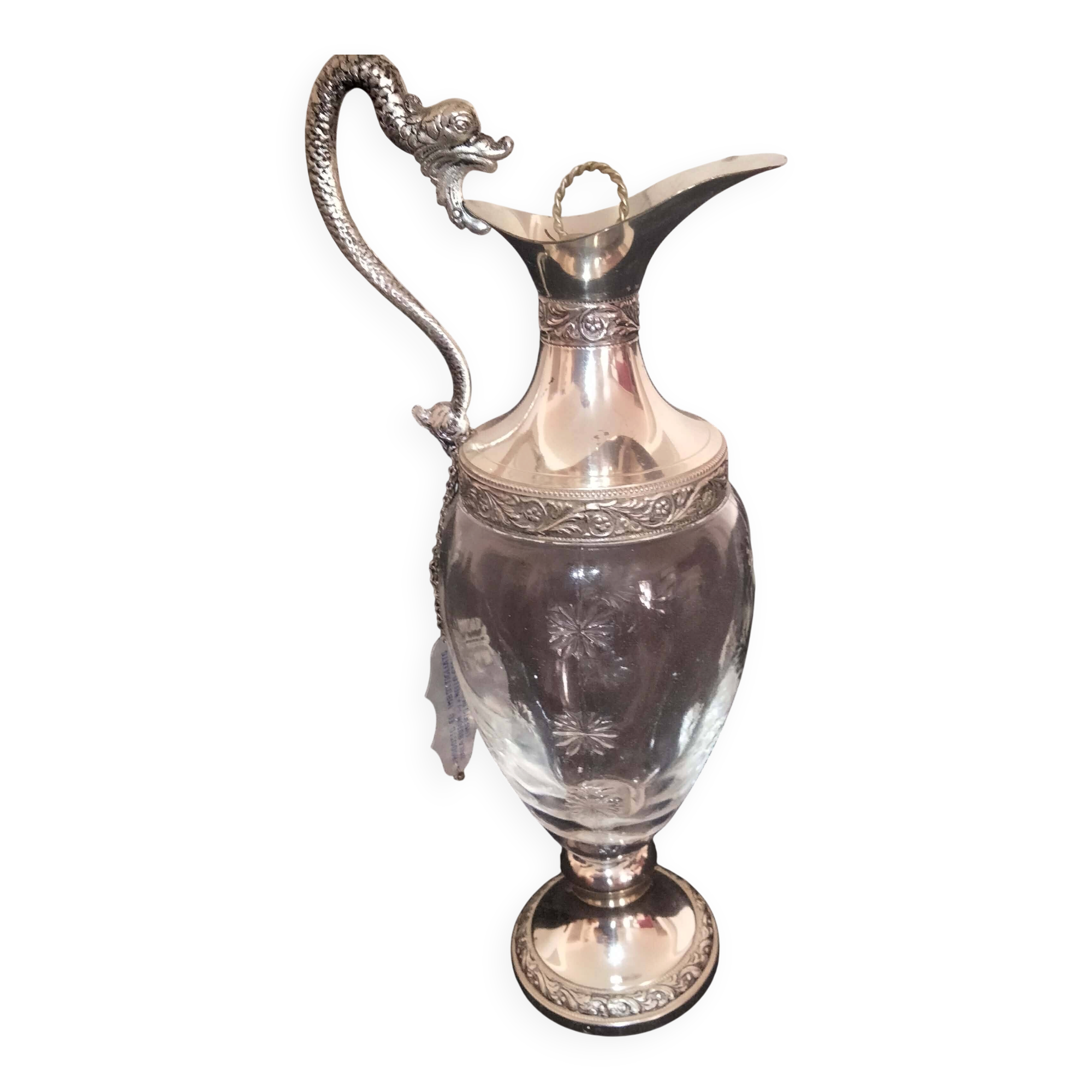 Vintage glass and metal carafe