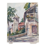 André Duculty (1912-1990) Watercolor on paper "Santa Caterina Del Sasso, Lake Maggiore, Italy" Signed