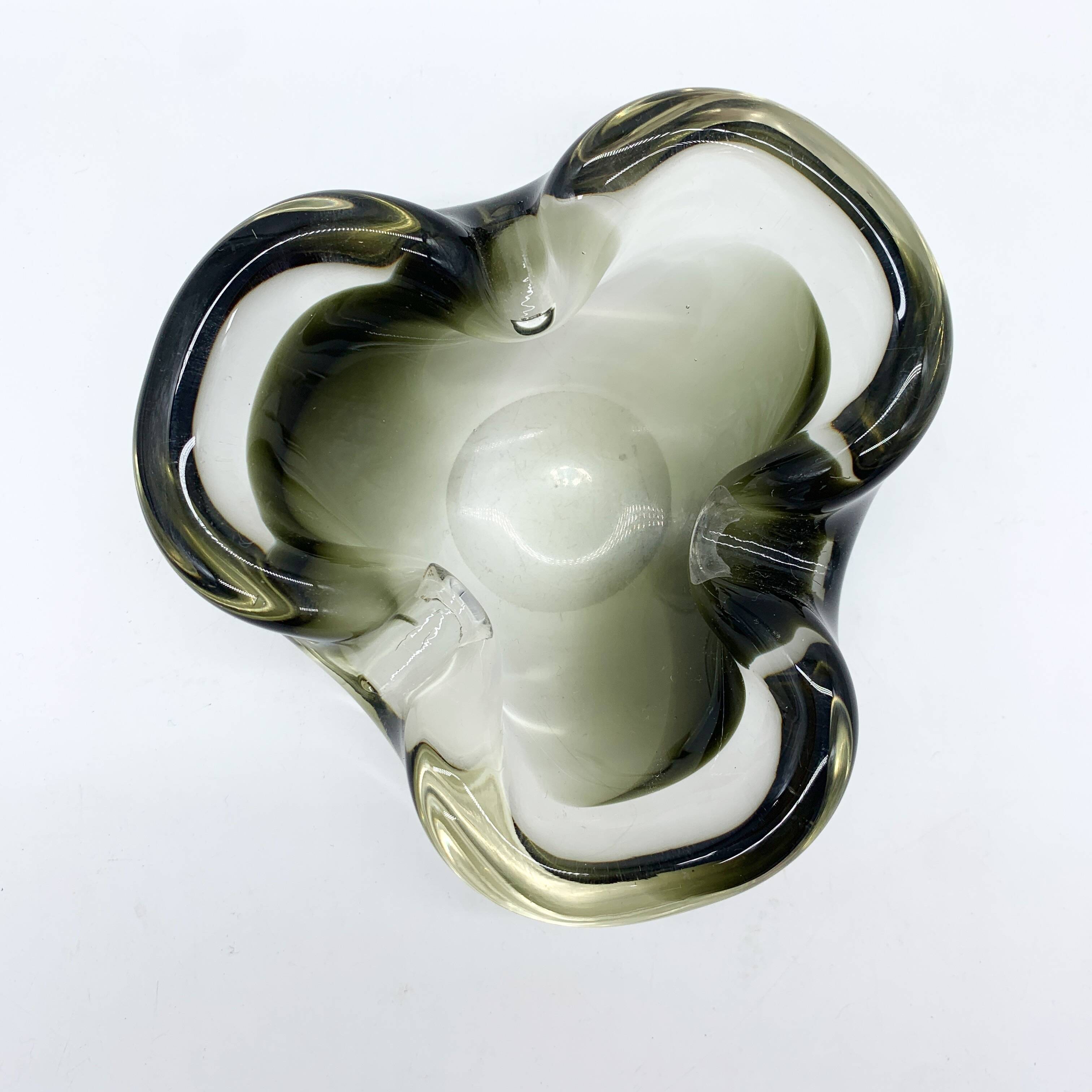 Murano ashtray, black and smoky grey, 1970