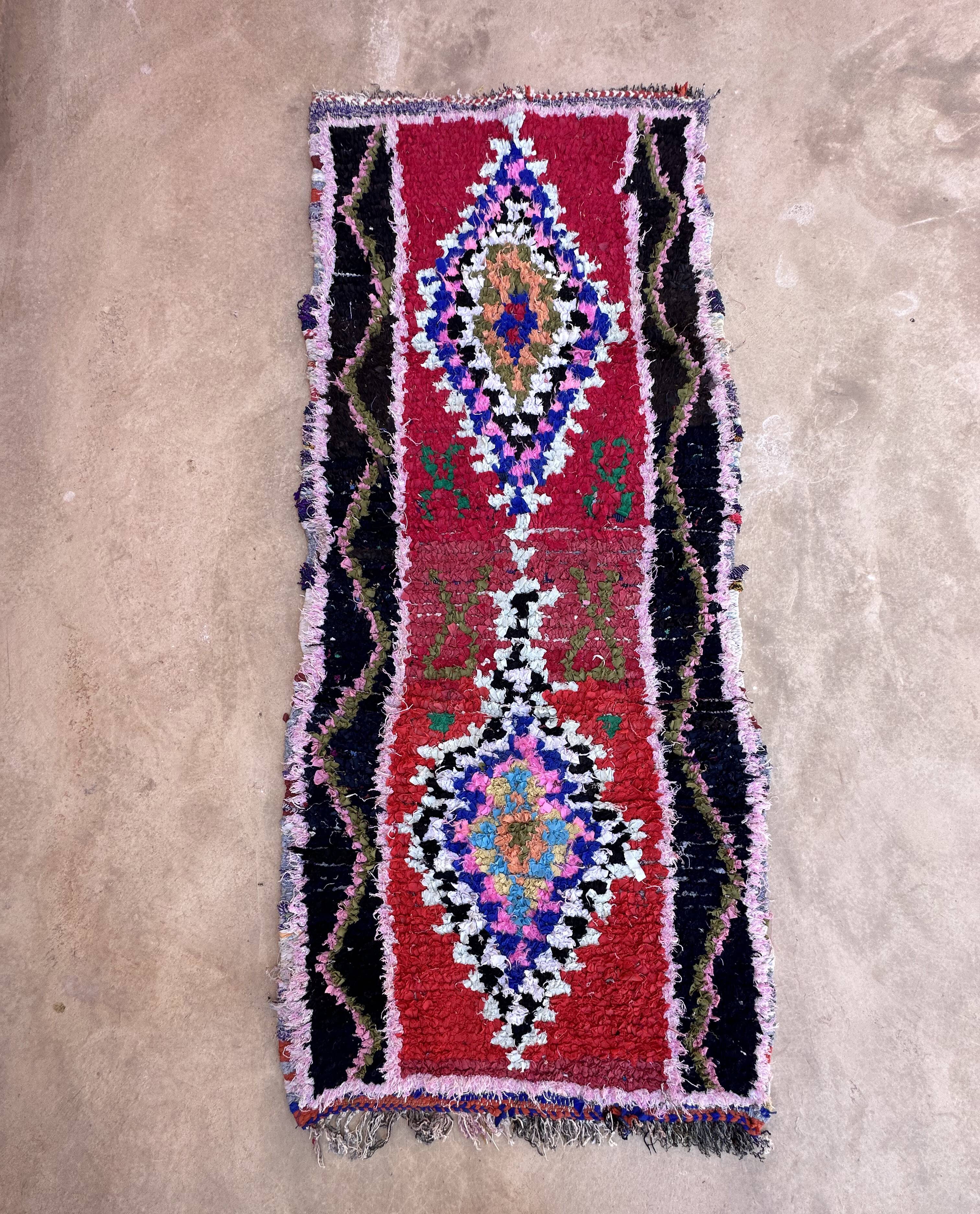 Moroccan carpet Boucherouite colored - 88 x 209 cm