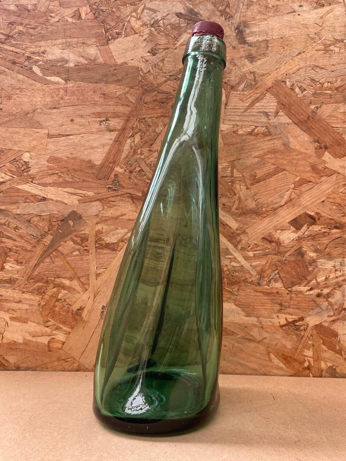 Antique Dame Jeanne Bottle Pressed Glass Green Transparent Vintage