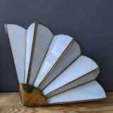 Pair of mother-of-pearl and brass fan wall lamps