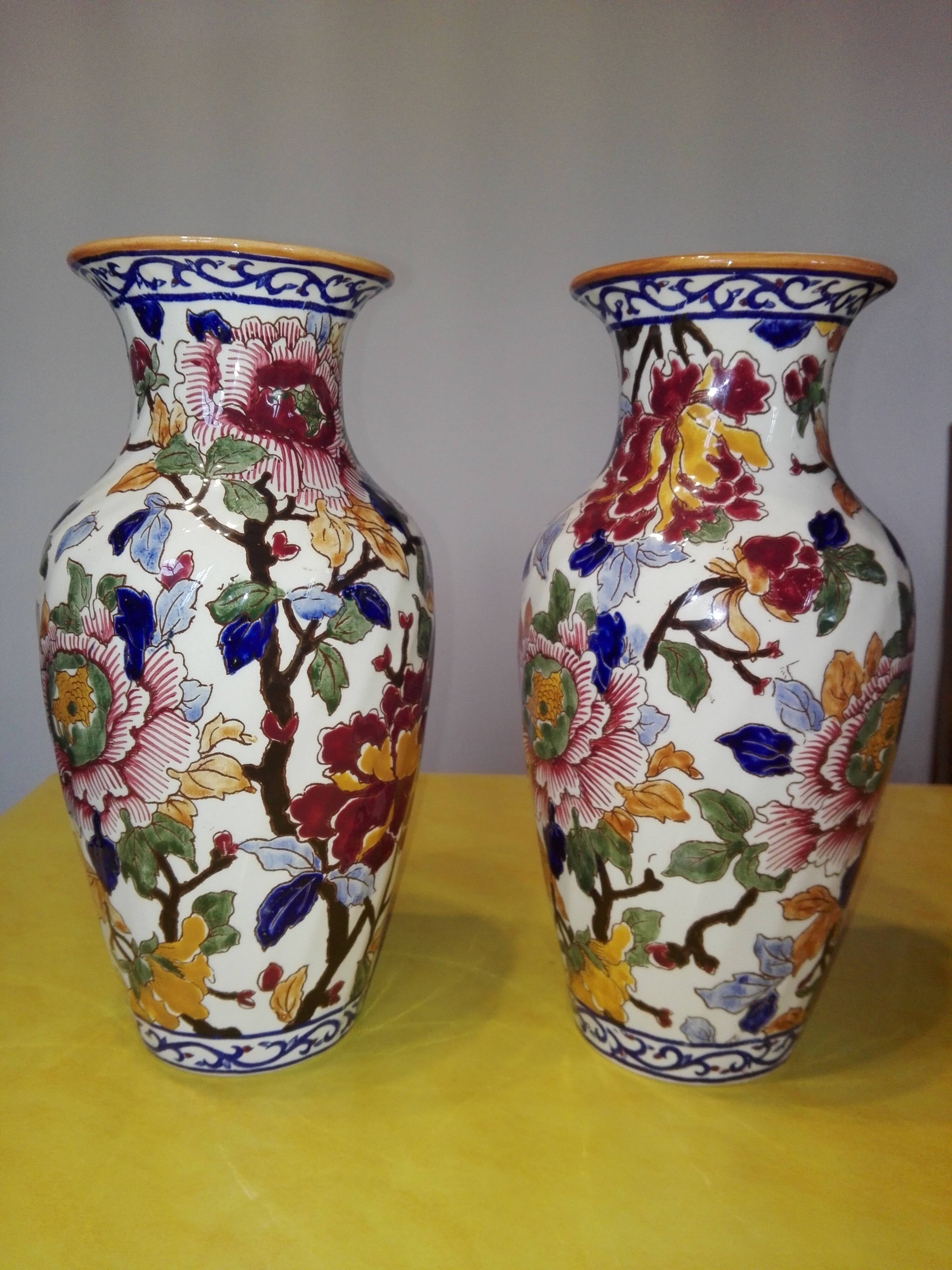 Pair of Gien vases model Peonies in perfect condition