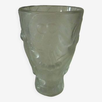 Frosted glass vase with relief cherry decoration