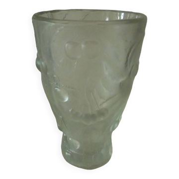 Frosted glass vase with a relief decoration of cherries.