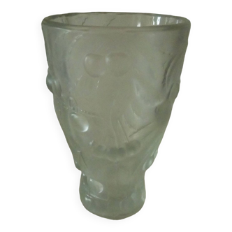 Frosted glass vase with relief cherry decoration