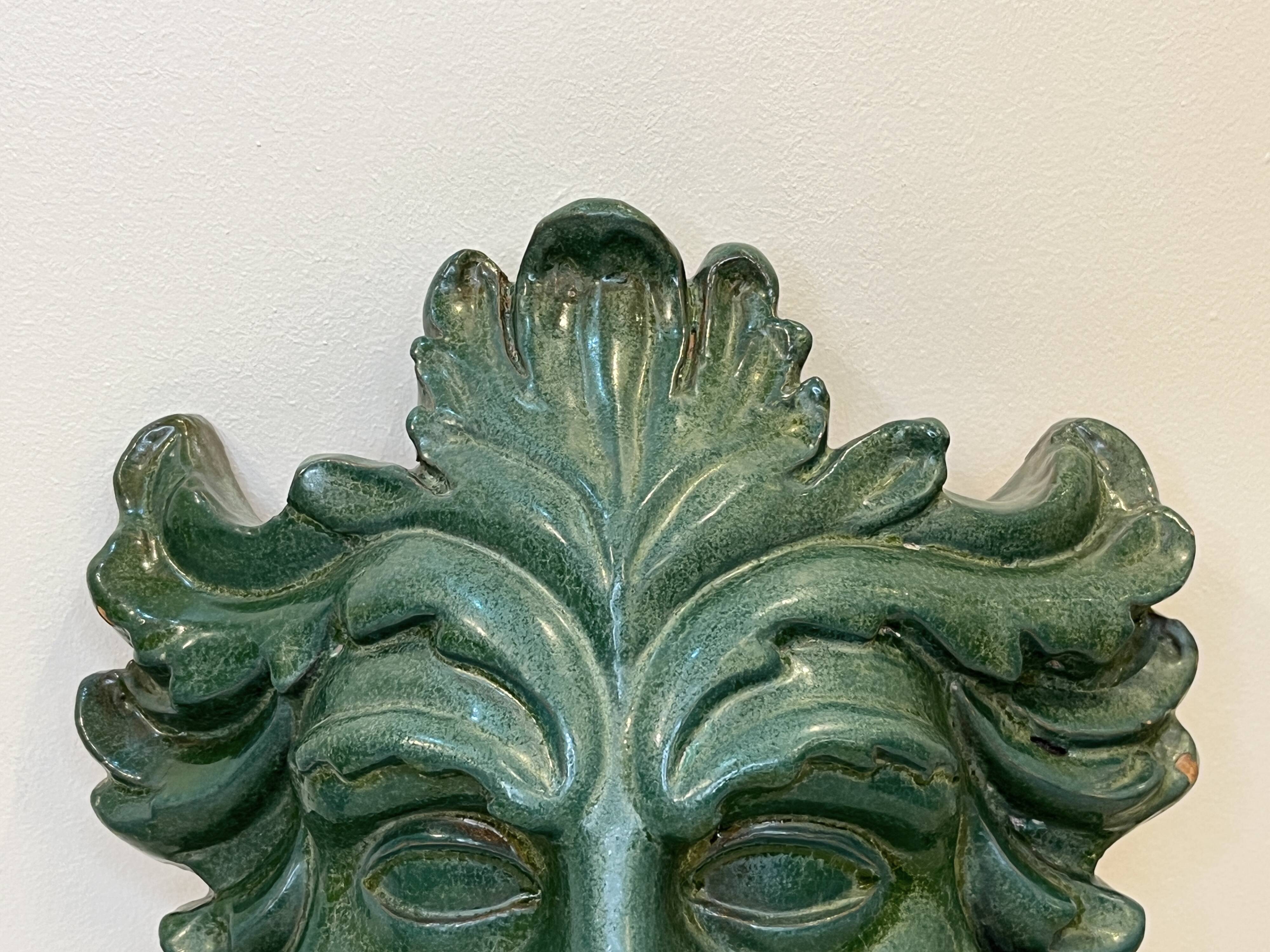 Mask wall sculpture head of Poseidon Neptune ceramic bronze green fountain mouth