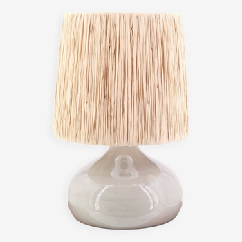 Gray ceramic lamp, raffia lampshade, 1960s