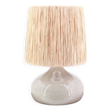 Gray ceramic lamp, raffia lampshade, 1960s