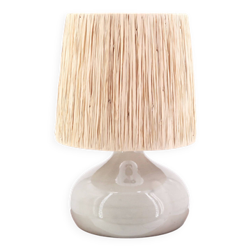 Grey ceramic lamp, raffia shade, 1960s.
