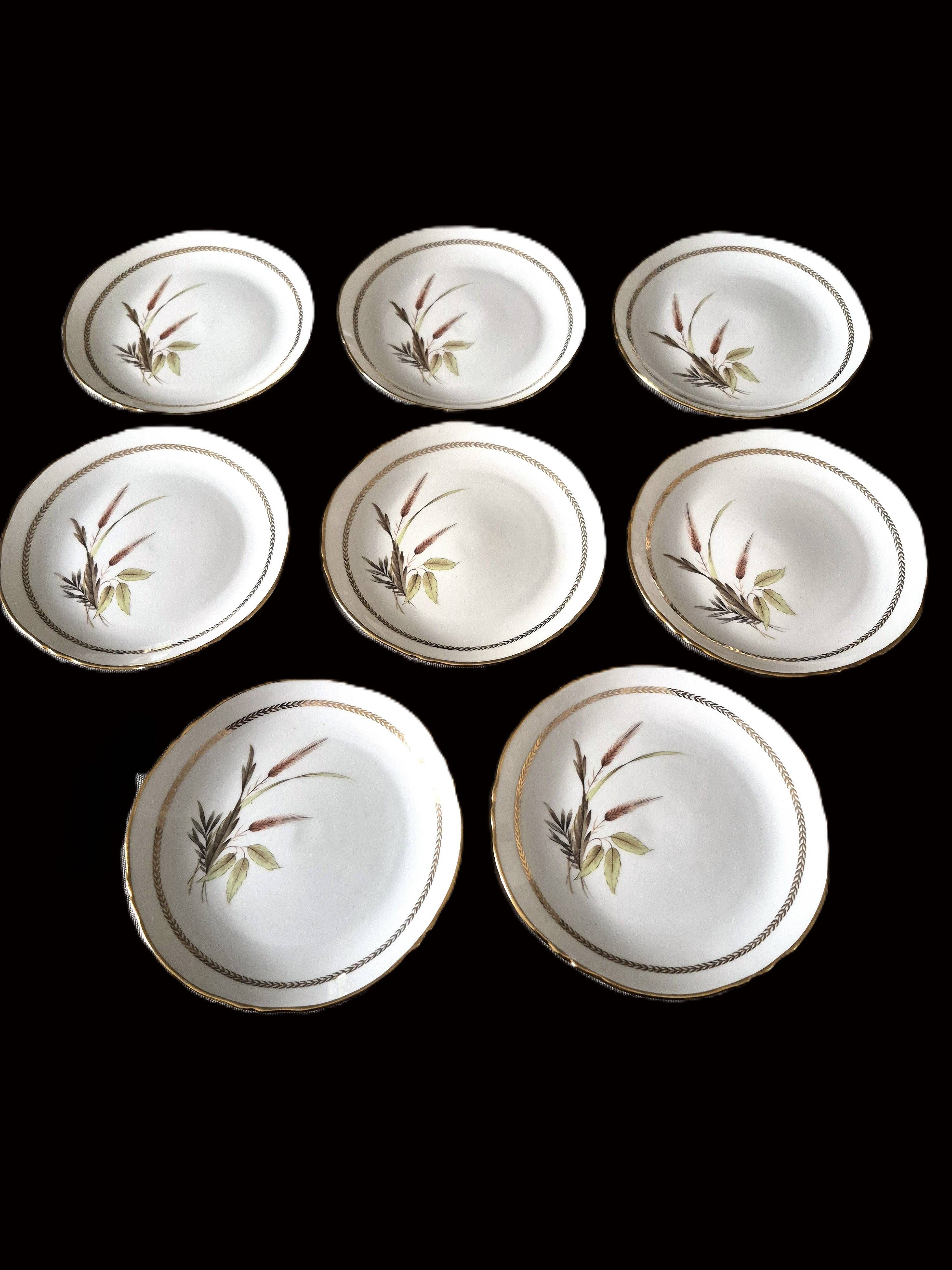 Set of 8 vintage dessert plates in porcelain – Wheat Ear pattern