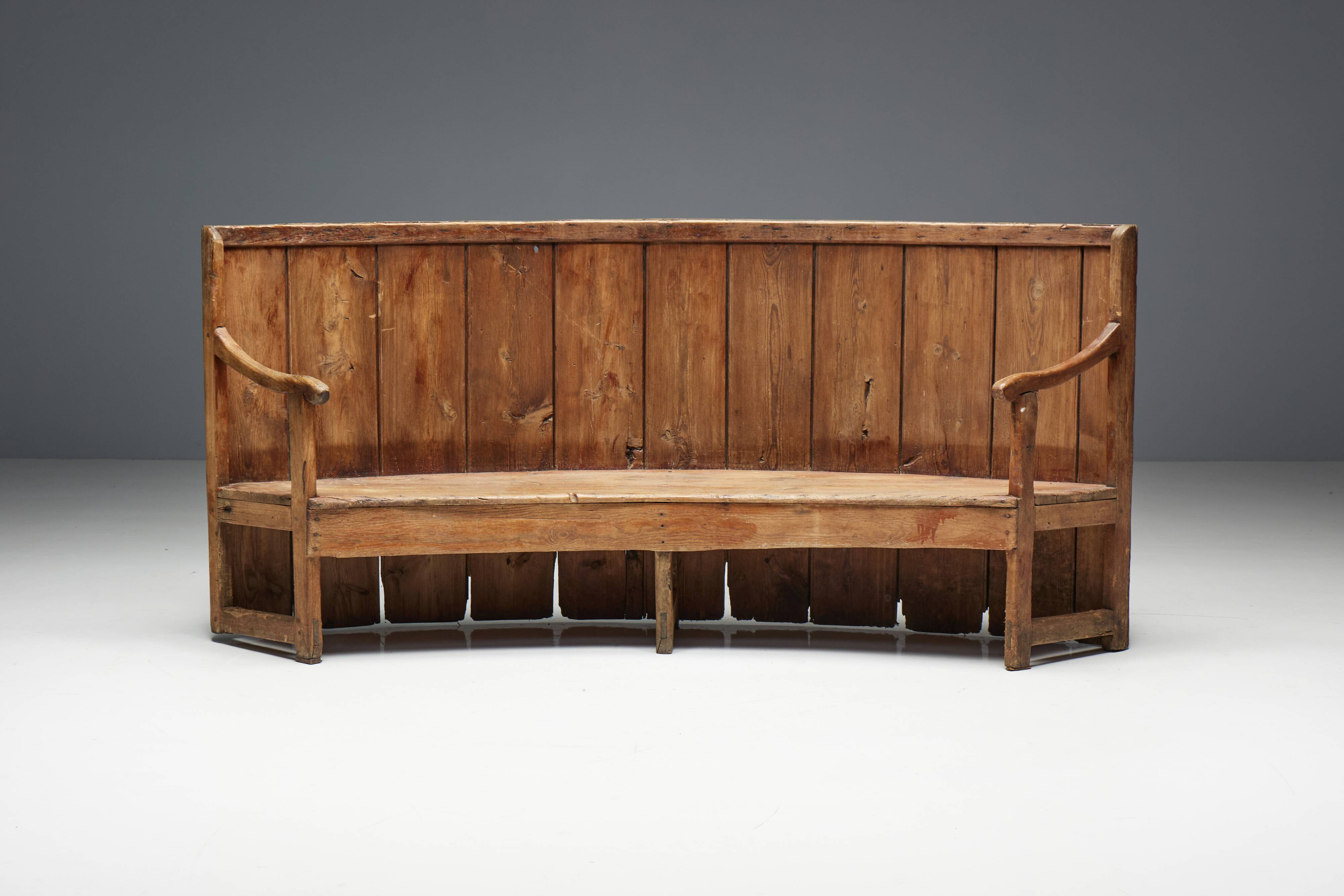 Rustic High-Back Tavern Settle, England, 18th Century