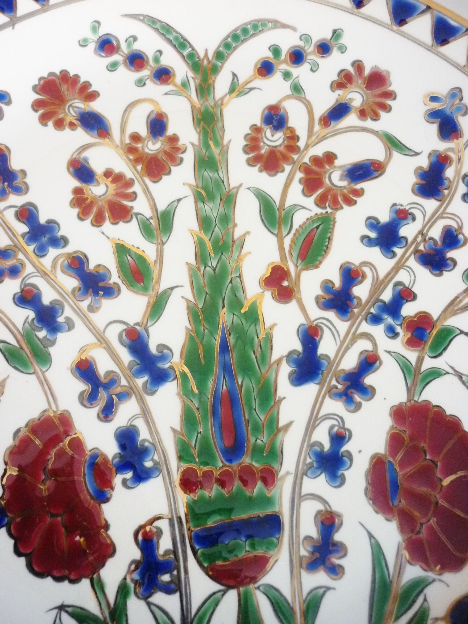 Enamelled plate Keramik decoration of ibiscus, cloisonné enamels, thick, Rhodes Greece