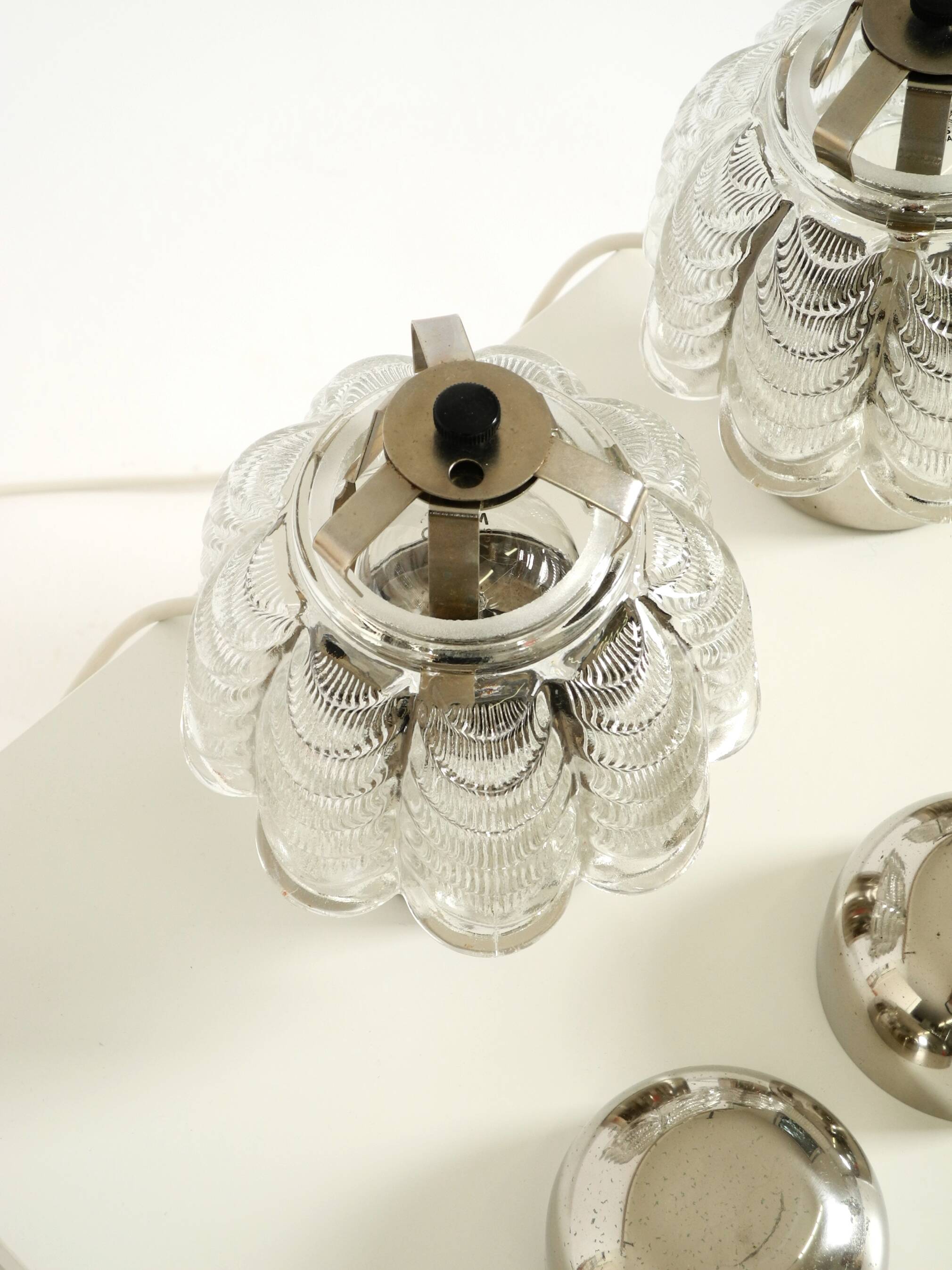 Two large, rare 1960s metal and glass table lamps by VEB Narva Leuchtenbau