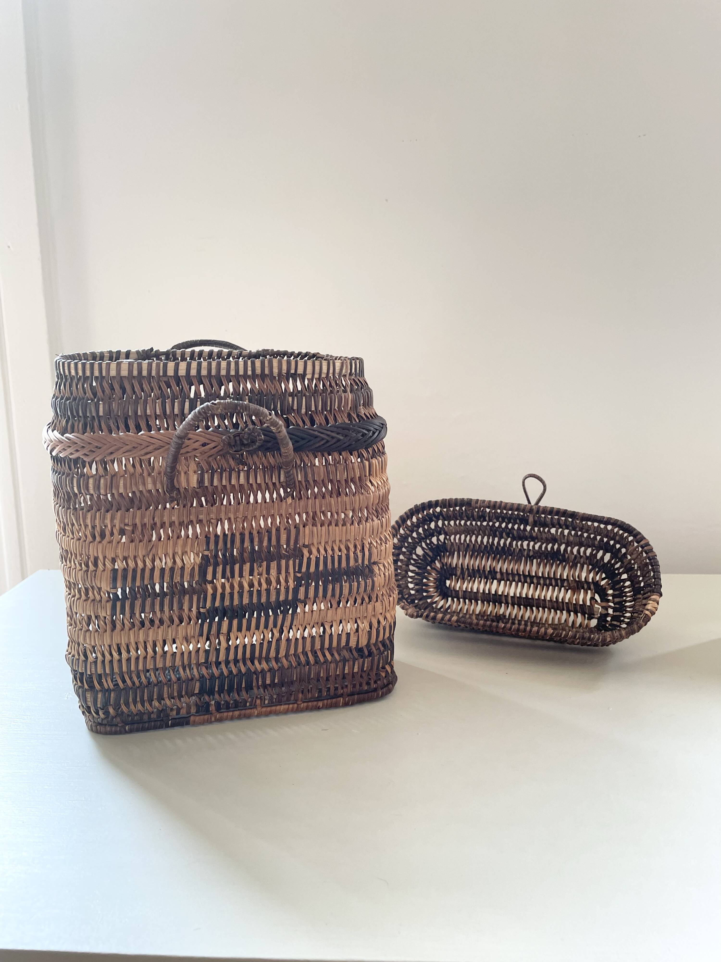 Asian rattan basket with lid 23×18 cm