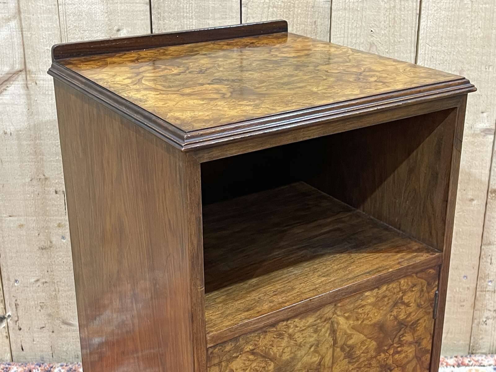 1930s English Burl Walnut Bedside Table