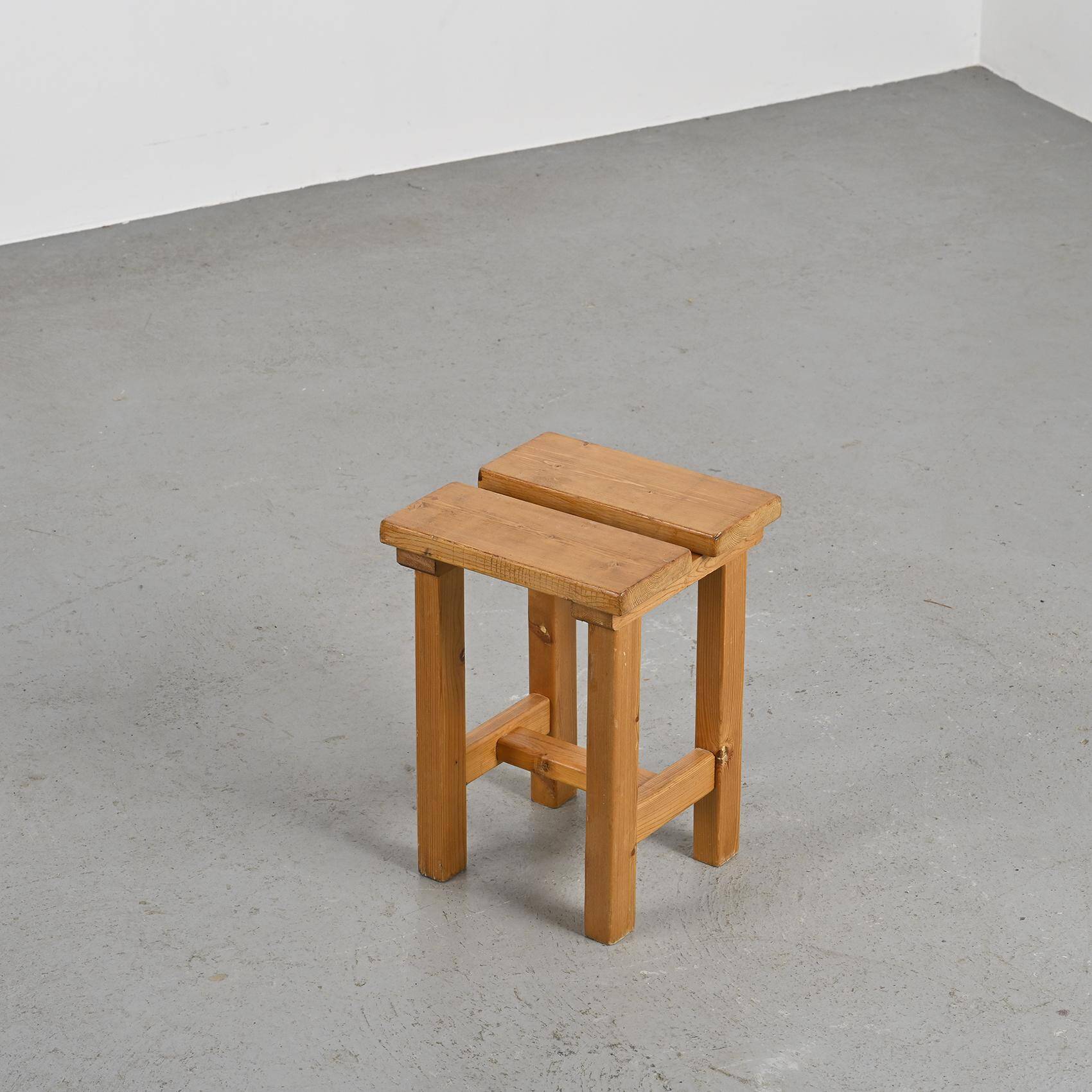 Solid pine stool, France circa 1970