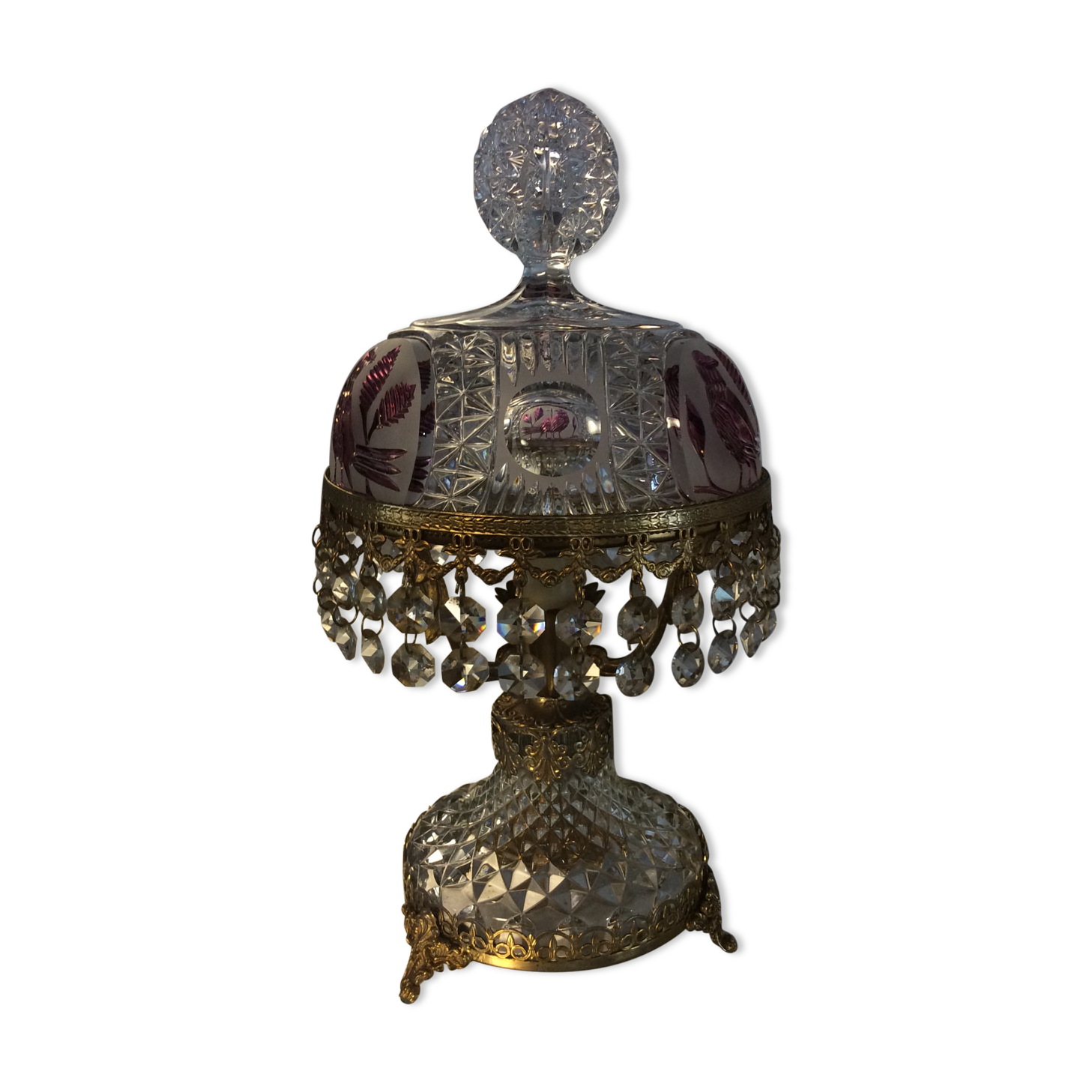 Lampe parisienne vintage à pampilles et cristal ciselé