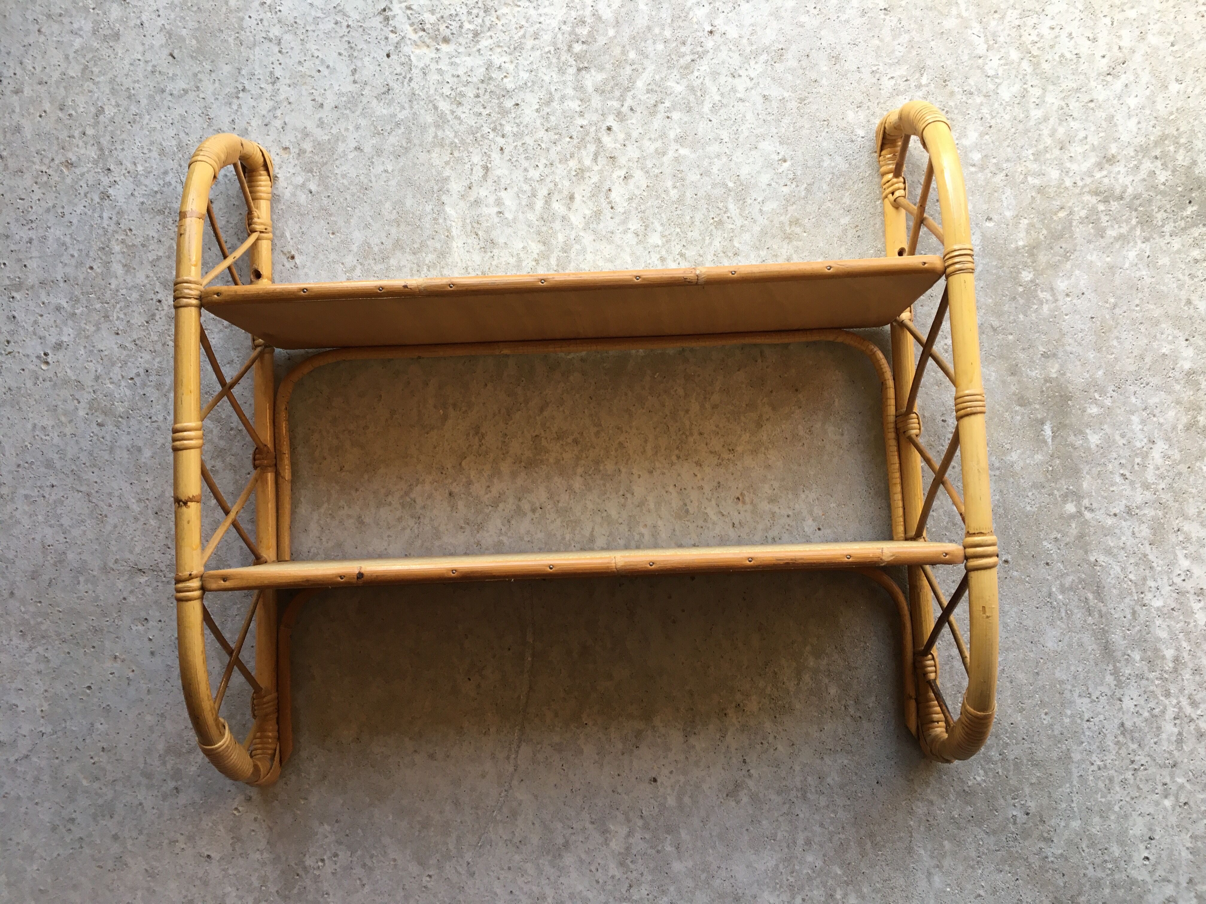 Vintage rattan wall shelf