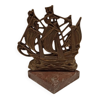 Presse-papier marbre bateau bronze