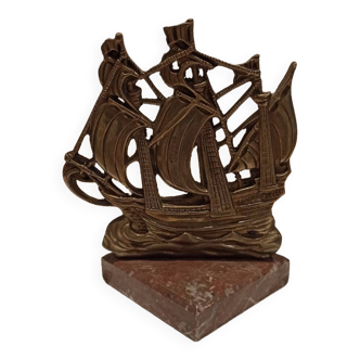 Bronze boat marble paperweight