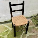 Chaise Italienne Vintage Laquée Noire Corde Tressée