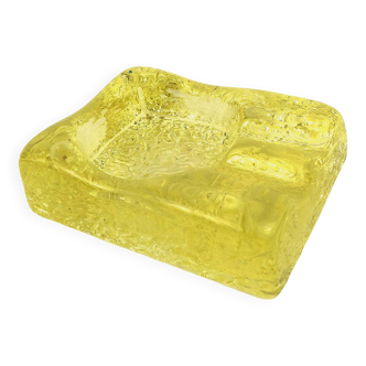 Maxi cendrier en verre jaune transparent et irrégulier