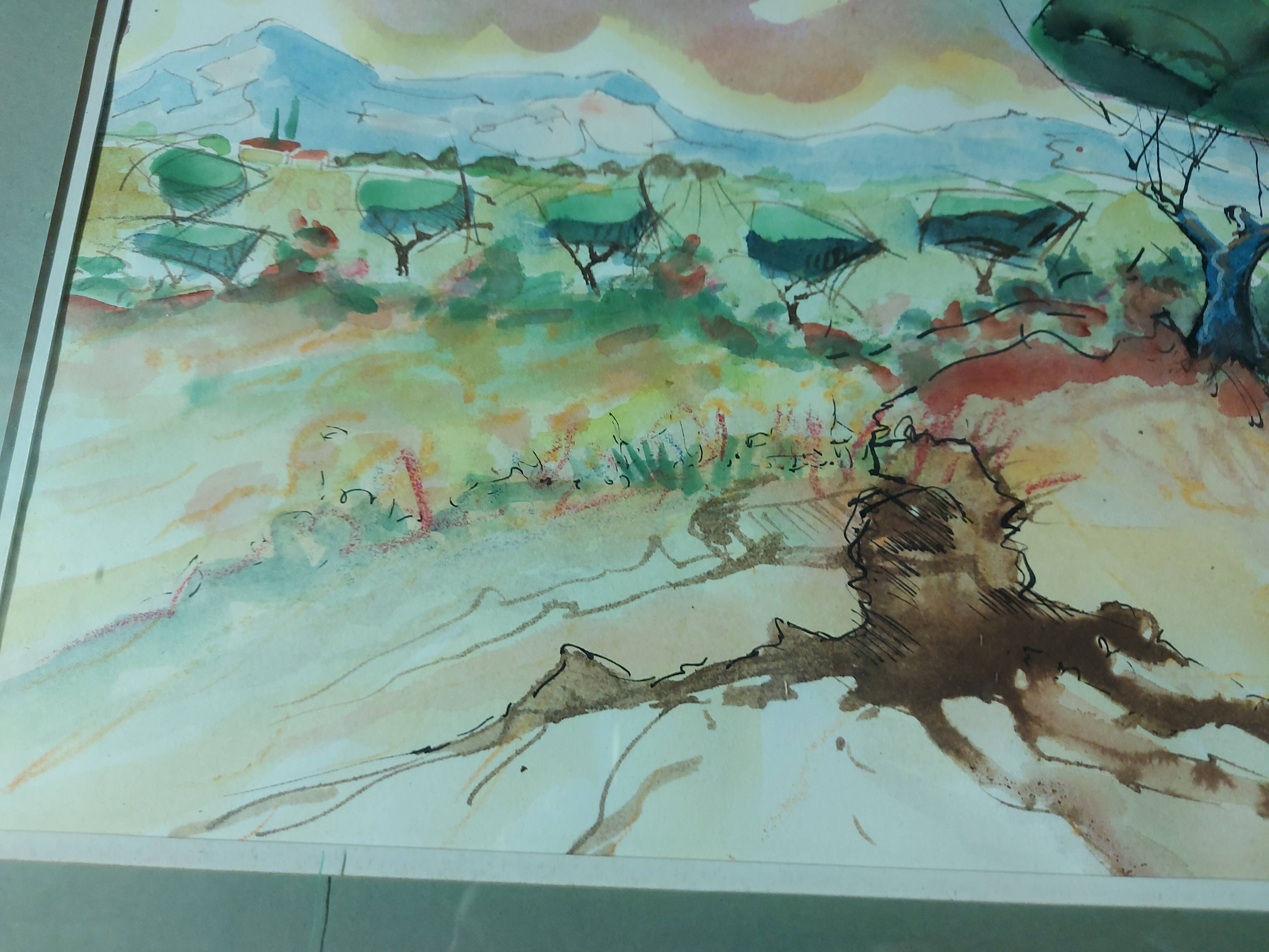 Tableau , aquarelle paysage provencal