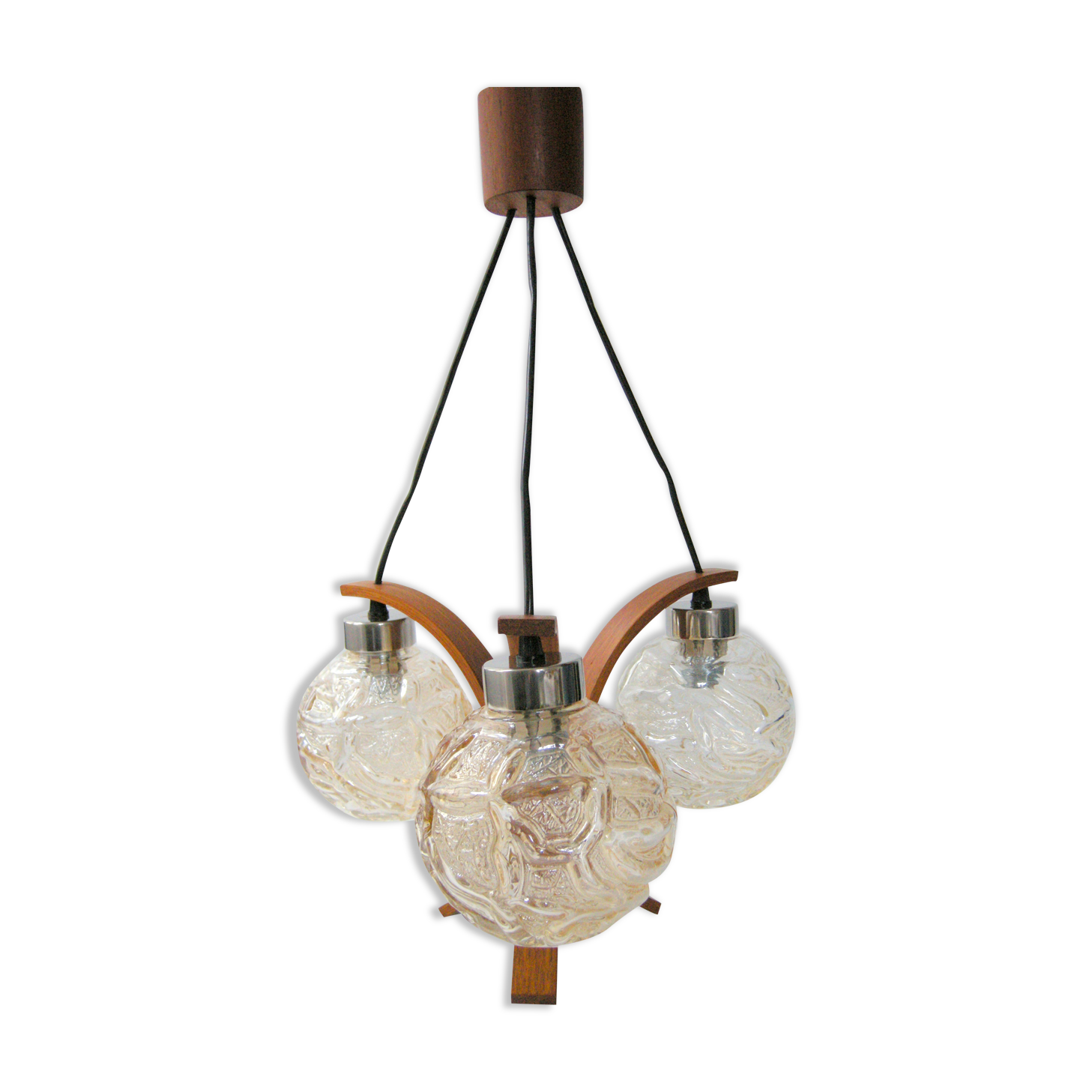 Vintage suspension lamp 1970 wood & glass