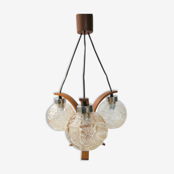 Vintage suspension lamp 1970 wood & glass