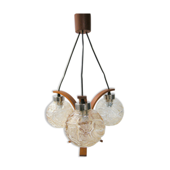 Vintage suspension lamp 1970 wood & glass