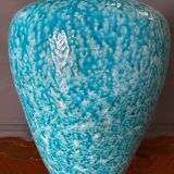 Vase en céramique Asiatides fond bleu 1960