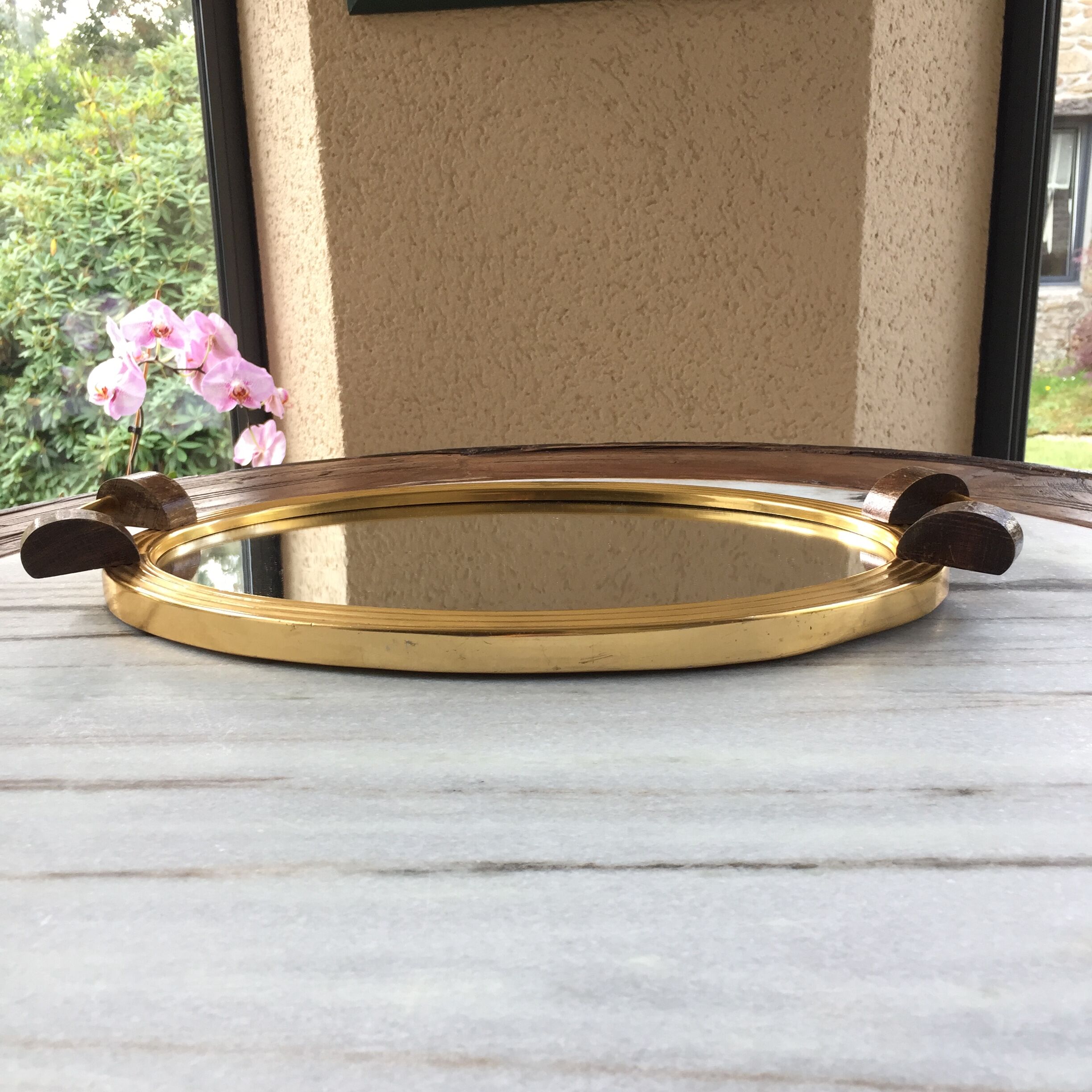 Plateau miroir art déco doré