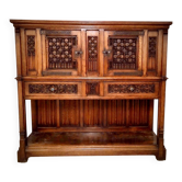 Gothic sideboard in oak and walnut – French school, 19th century