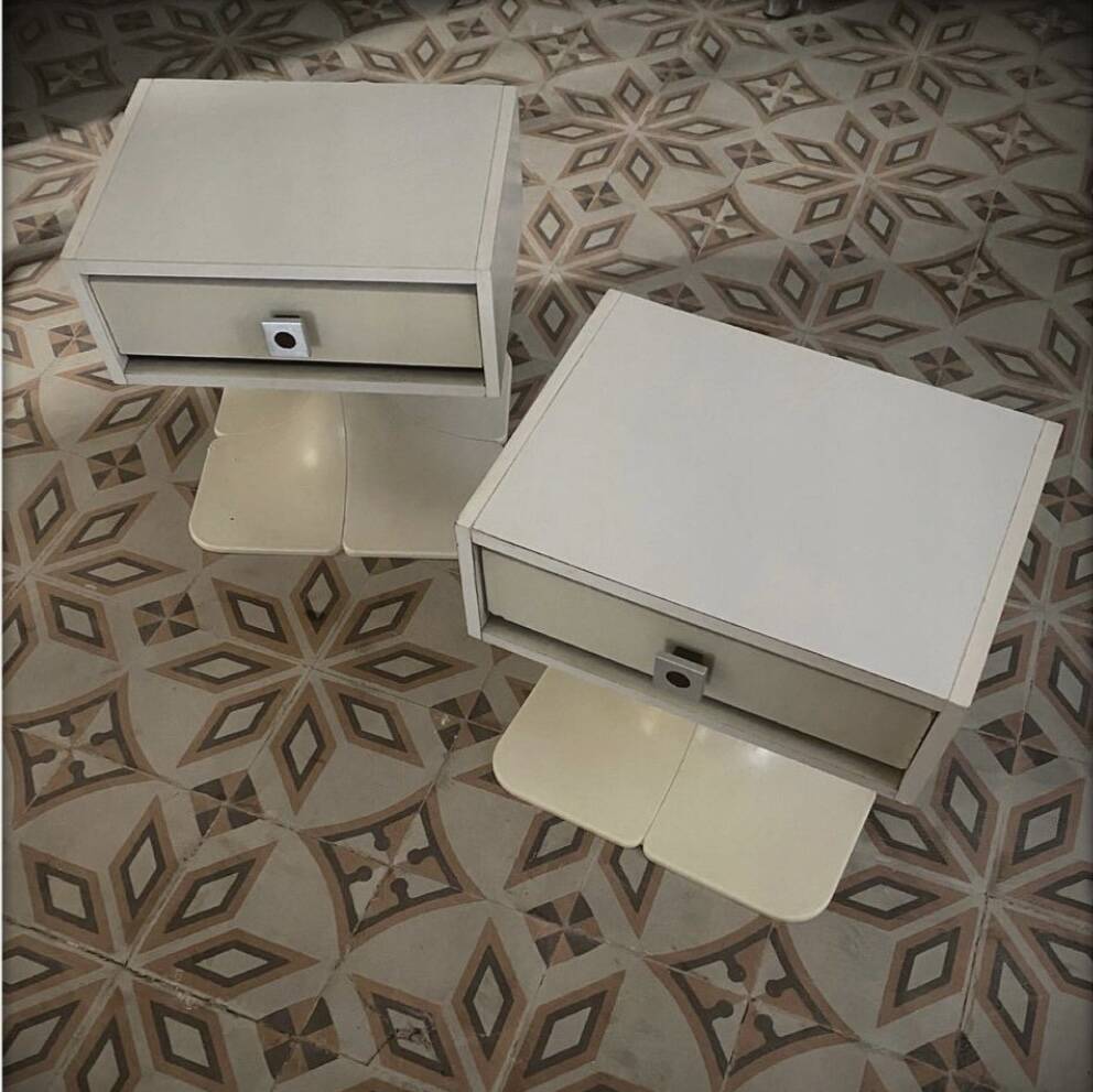 Pair of bedside tables, vintage tulip feet