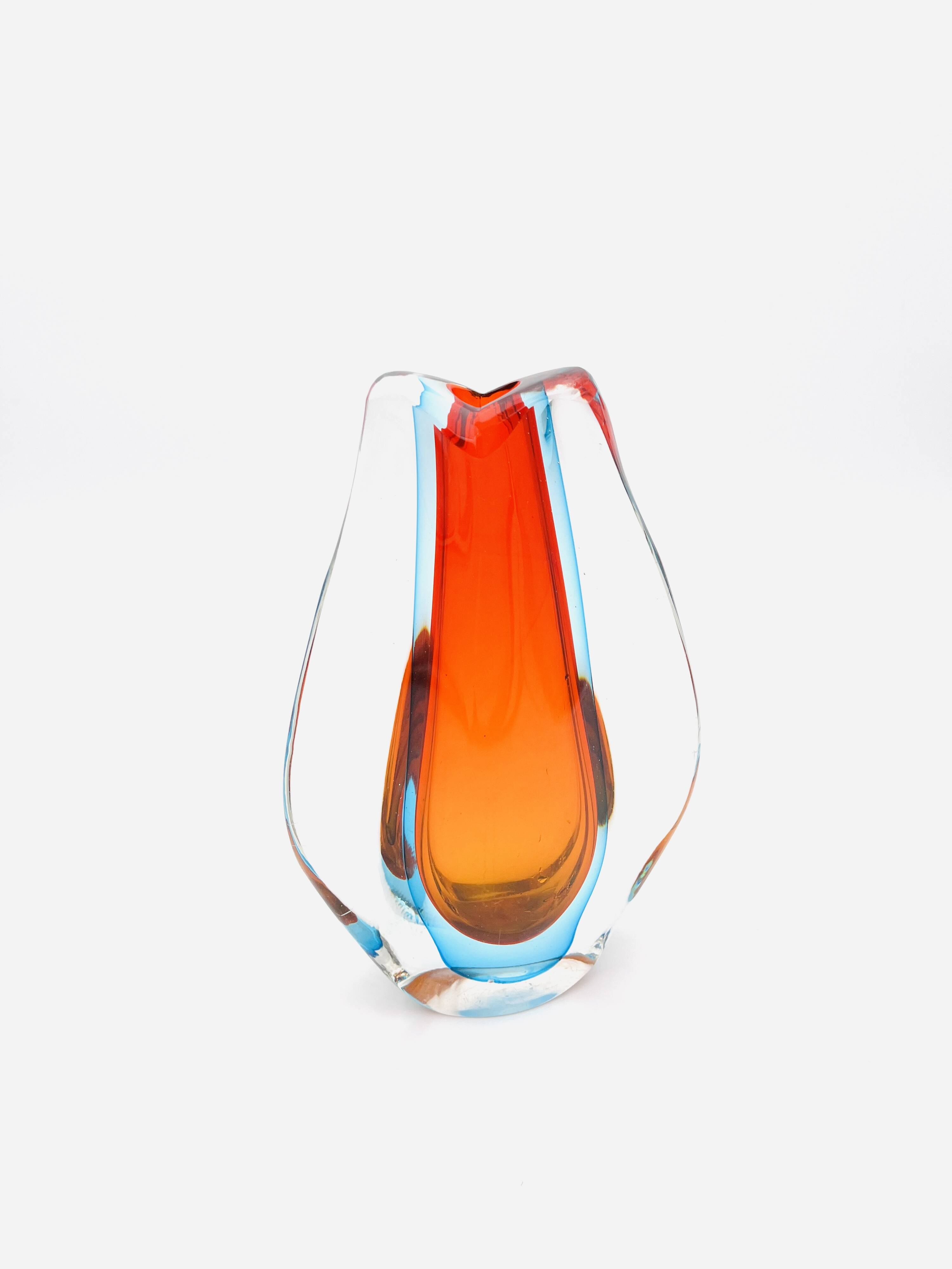 Large Sculptural Sommerso Vase Murano Flavio Poli Seguso Vetri d'Arte