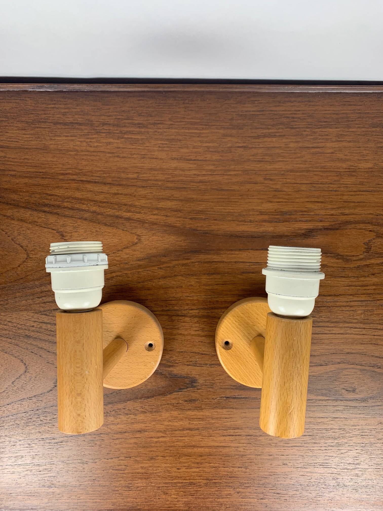 Scandinavian wooden wall light duo, beech, minimalist 1980