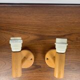 Scandinavian wooden wall light duo, beech, minimalist 1980